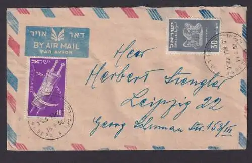 Flugpost Brief Air Mail Israel MIF nach Leipzig 14.9.1952