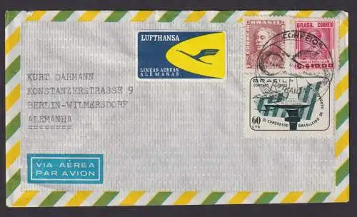 Flugpost Brief Air Mail Lufthansa Brasilien Berlin Wilmersdorf via Frankfurt der