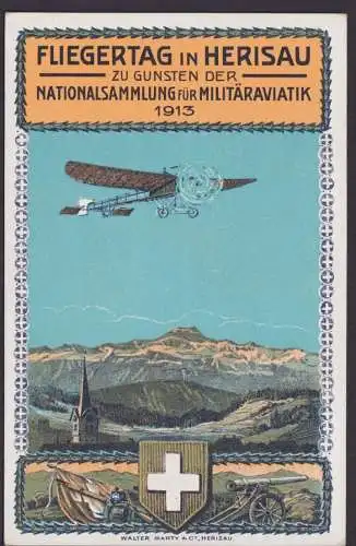 Flugpost Aviatik Herisau Schweiz tolle +beliebte Künstler Flugkarte Militär 1913