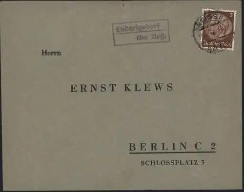 Deutsches Reich Brief Landpoststempel Ludwigsdorf ü. Neisse Nysa Schlesien Polen