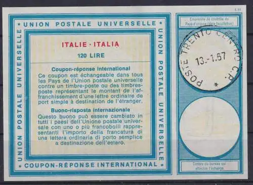 Trient Trento Italien Internationaler Antwortschein 120 Lire