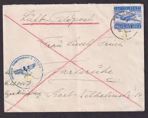 Brief Deutsches Reich Luft Feldpost Karlsruhe Feldpostnummer 22814 b