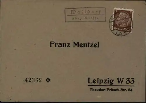 Dt. Reich Brief Landpoststempel Waltdorf Prusinowice über Neisse Nysa Schlesien