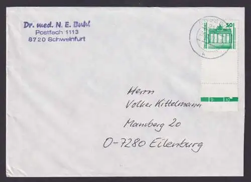 DDR Brief EF 3346 Bauwerke mit gezähntem Leerfeld Schweinfurt Bayern Eilenburg