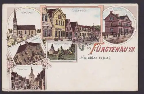 Litho Ansichtskarte Fürstenau Harz Münster Westfalen Bahnhof Grosse Straße