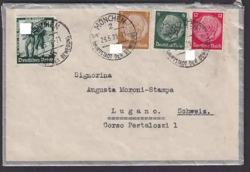 Deutsches Reich Auslands Brief MIF Hindenburg u.a. SST München Lugano Schweiz