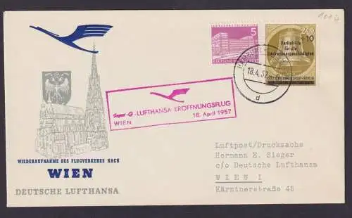 Bund Brief Flugpost Airmail Hamburg Wien Österreich Lufthansa Eröffnungsflug