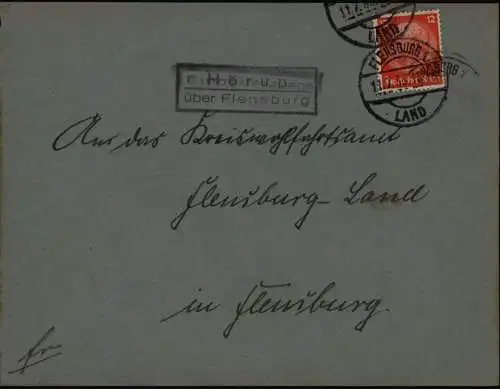 Deutsches Reich Brief mit Landpoststempel Hörup über Flensburg Schleswig