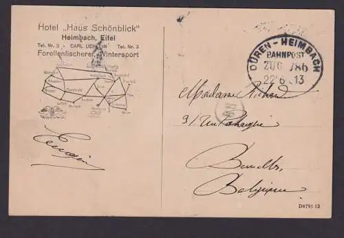 Ansichtskarte Heimbach Eifel Hotel Schönblick Briefmarken Bahnpost Deutsches