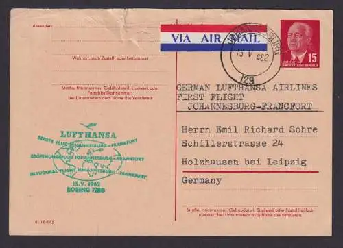 Flugpost Brief Air Mail DDR Ganzsache P 65 a ab Johannesburg Frankfurt weiter