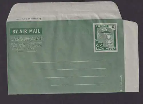 Asien Briefmarken Pakistan Flugpost Ganzsache Aerogramm Umschlag 6 As grün
