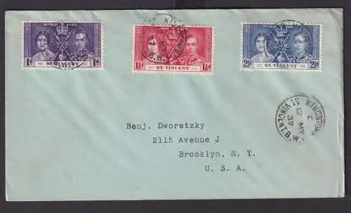 St. Vincent Britische Kolonien Karibik Brief Kingston nach New York USA Krönung