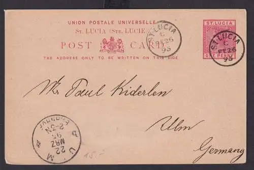 Briefmarken Britische Kolonien St. Lucia Ganzsache Queen Victoria 1p nach Ulm