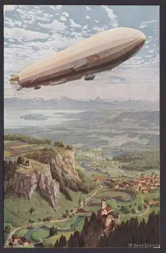 Flugpost Aviatik Air mail Zeppelin tolle Künstlerkarte Flugkarte M. Zeno Diemer