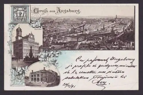 Augsburg Bayern selten frühe Vorläufer Litho Ansichtskarte Frankfurt 20.11.1891