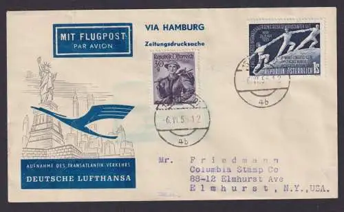Flugpost Airmail Österreich Lufthansa Destination Wien Elmhurst New York USA
