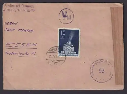Österreich Plattenfehler Zensur Brief EF 854 III Wien nach Essen mit K1 V14
