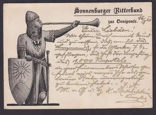 Österreich gute Ansichtskarte Sonnenburger Ritterbund MEF 5 H senkr. Paare ab
