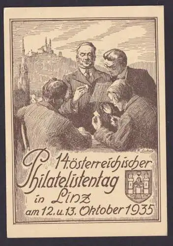Linz Österreich Philatelie Fest Postkarte 14 ö. Philatelistentag toller SST 1935