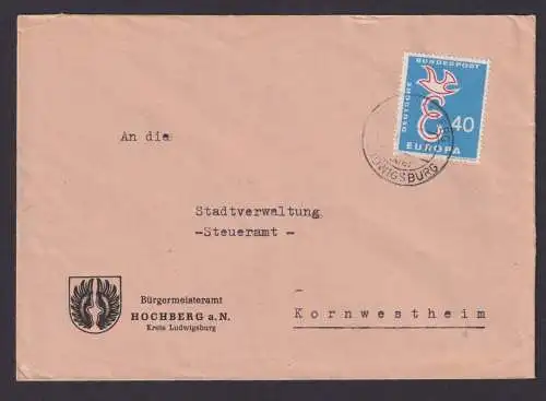 Bundesrepublik Brief 296 Landpoststempel Hochberg Neckar über Ludwigsburg