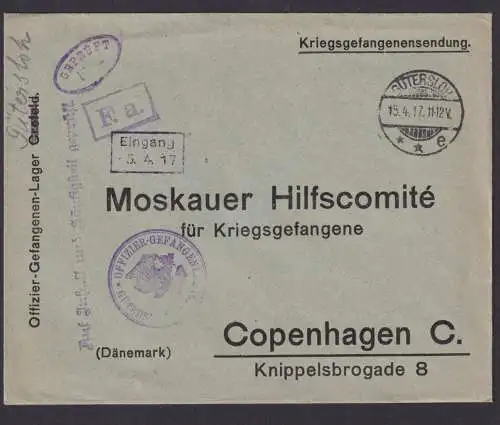 Kriegsgefangenen Brief Lager Crefeld korriegiert auf Gütersloh nach Kopenhagen