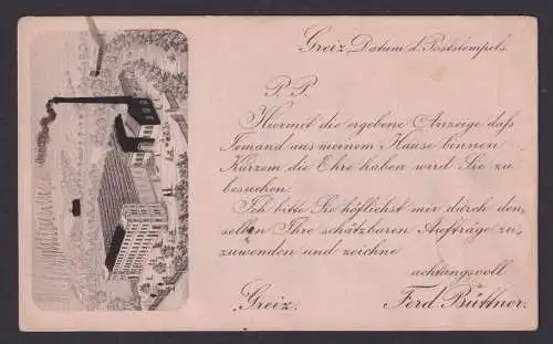 Greiz Thüringen Ansichtskarte sehr selt Vorläufer 19.10.1878 n. Leisnig Reklame