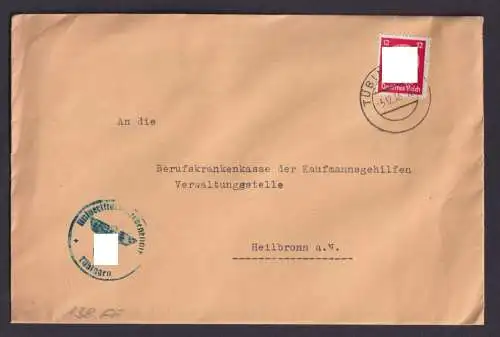 Deutsches Reich Dienst Brief EF 138 Univerität Tübingen nach Heilbronn