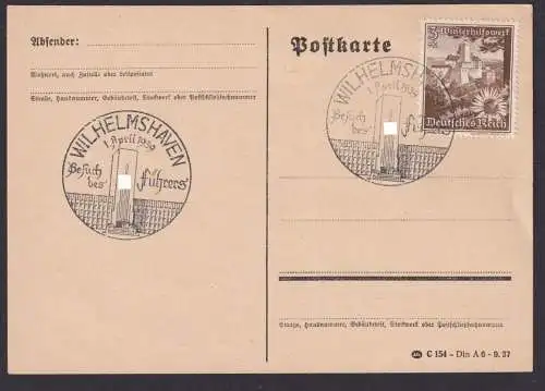 Postkarte Deutsches Reich Wilhelmshaven SST Besuch des Führers + WHW