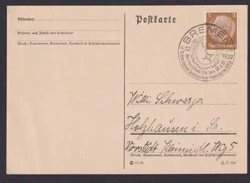 Deutsches Reich Postkarte SST Bremen Philatelie Werbeschau WHW Verein Bremer
