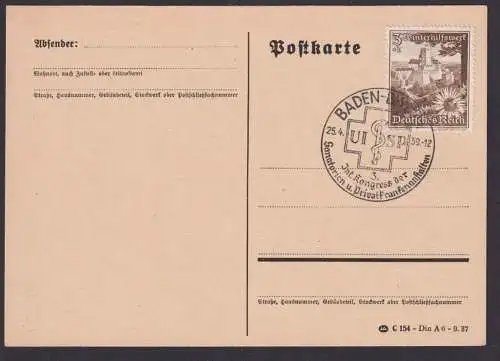Postkarte Deutsches Reich Baden Baden SST Kongress Sanatorien Privat