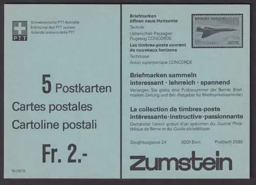 Schweiz Ganzsachen Heft 5 Stück Reklame Zumstein Lindner Philatelie Saba
