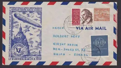 Zeppelin Flugpost Berlin Privatganzsache Bauten + ZuF Destination Haifa Israel