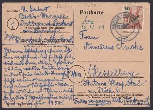 Berlin Grünaufdruck Wannsee Heidelberg EF 65 auf Postkarte