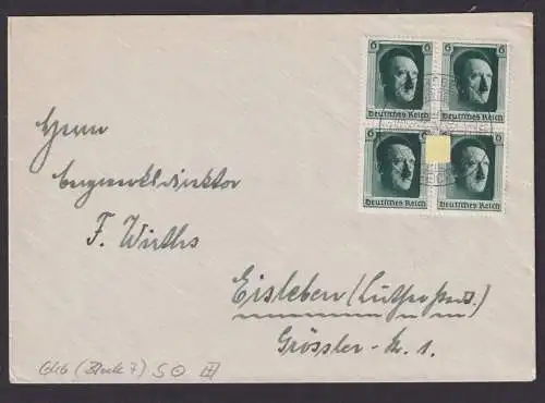 Deutsches Reich Brief Blockmarken Viererblock Propaganda SST Nürnberg nach