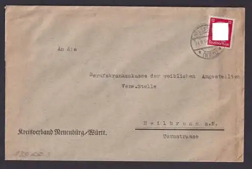 Deutsches Reich Dienst Brief EF 138 Neuenburg Kreisverband Württemberg Heilbronn