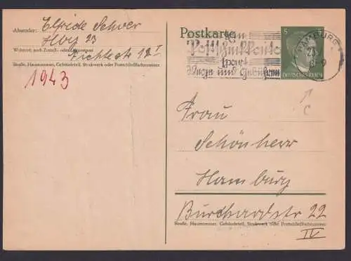 Hamburg C Deutsches Reich Postkarte Ganzsache Maschinen Werbestempel Postscheck-