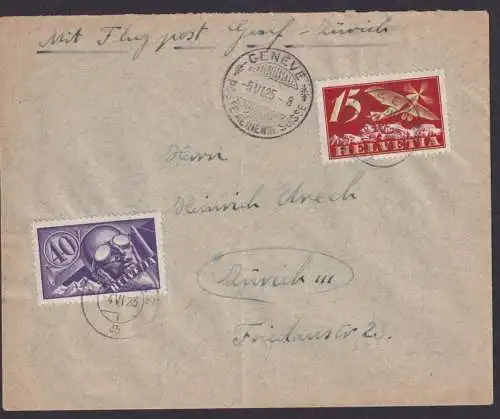 Flugpost Schweiz 179 + 182 auf Brief Vesenaz Genf nach Zürich der Umschlag ist