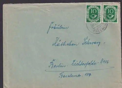 Bund Brief Landpoststempel Grefrath üb Frechen MEF Posthorn Berlin Lichterfelde