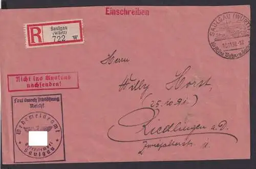 Postsache Deutsches Reich R Brief Saulgau Württemberg Riedlingen roter R2 Nicht
