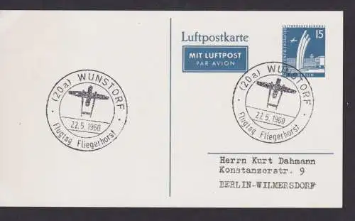 Flugpost Brief Air Mail Berlin Ganzsache 15 Pfg. Stadtbilder Wunstorf Flugtag