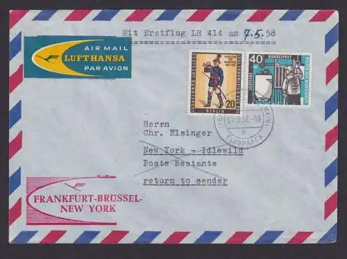 Bundesrepublik Brief Flugpost Erstflug Lufthansa 414 Frankfurt Brüssel New York