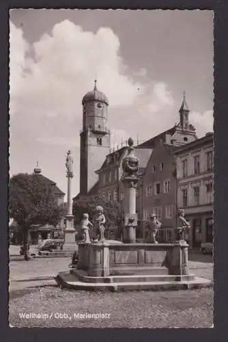 Ansichtskarte Weilheim Bayern Marienplatz Denkmal n. Rehau Oberfranken