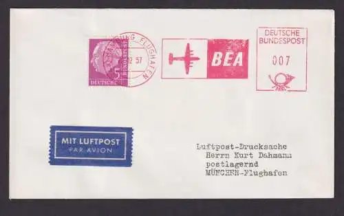 Flugpost Brief Air Mail Bund Heuss plus AFS Absenderfreistempel BEA Hamburg