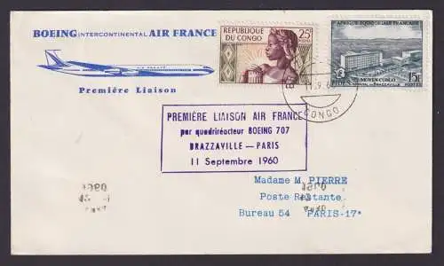 Flugpost Brief Air Mail Air France Boeing Intercontinental Erstflug Brazzaville