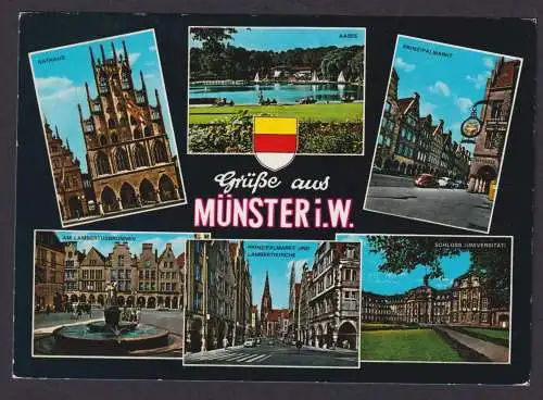Ansichtskarte Münster Westfalen Aasee Prinzipalmarkt Lambertusbrunnen Rathaus
