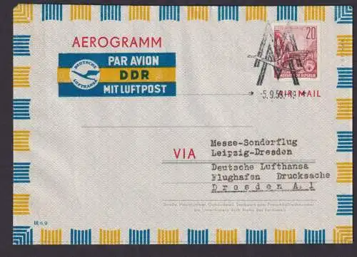 Flugpost Brief Air Mail DDR Privatganzsache Aerogramm inter. Lufthansa Stempel