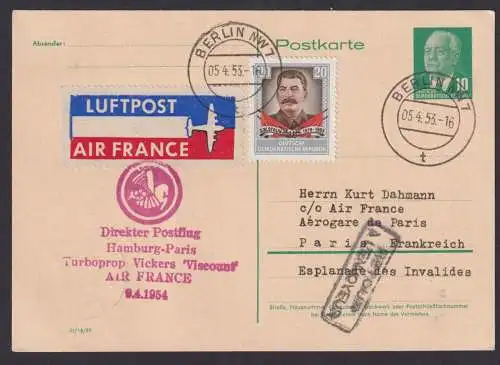 Flugpost Brief Air Mail DDR Ganzsache gute Zuleitung Air France Postflug Hamburg