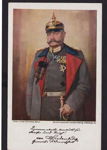 Portrait Ansichtskarte Von Hindenburg FeldmarschallUniform Orden Kunstverlag