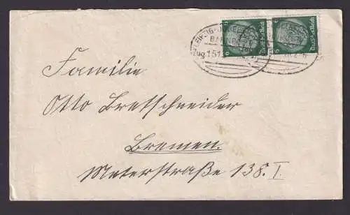 Briefmarken Bahnpost Deutsches Reich Brief MEF Hindenburg Leipzig Döbeln Zug