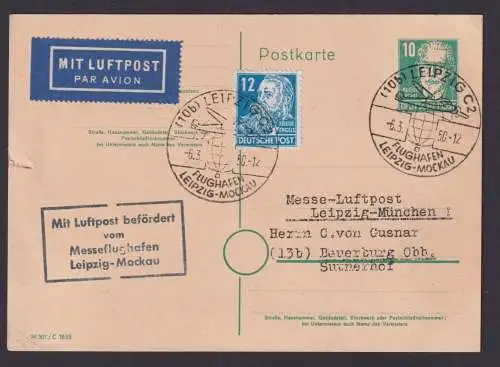 Flugpost Brief Air Mail SBZ Ganzsache P 35 02 + ZuF Persönlichkeiten Leipzig